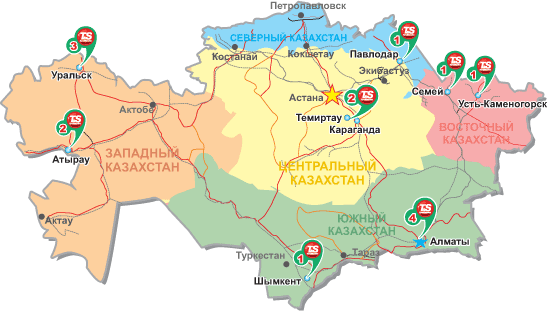 Карта шинных центров Казахстана